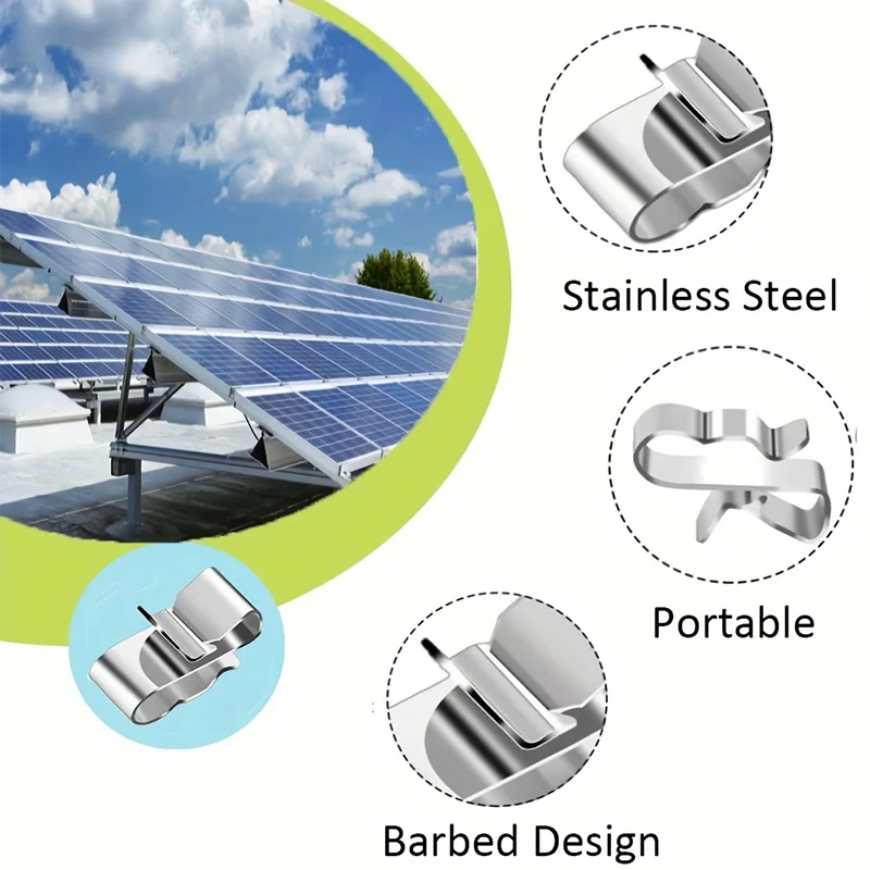 50pcs Stainless Steel Solar Panel Fixing Clips For Photovoltaic Cell Mounting PV Module Wire Management Cable Clip
