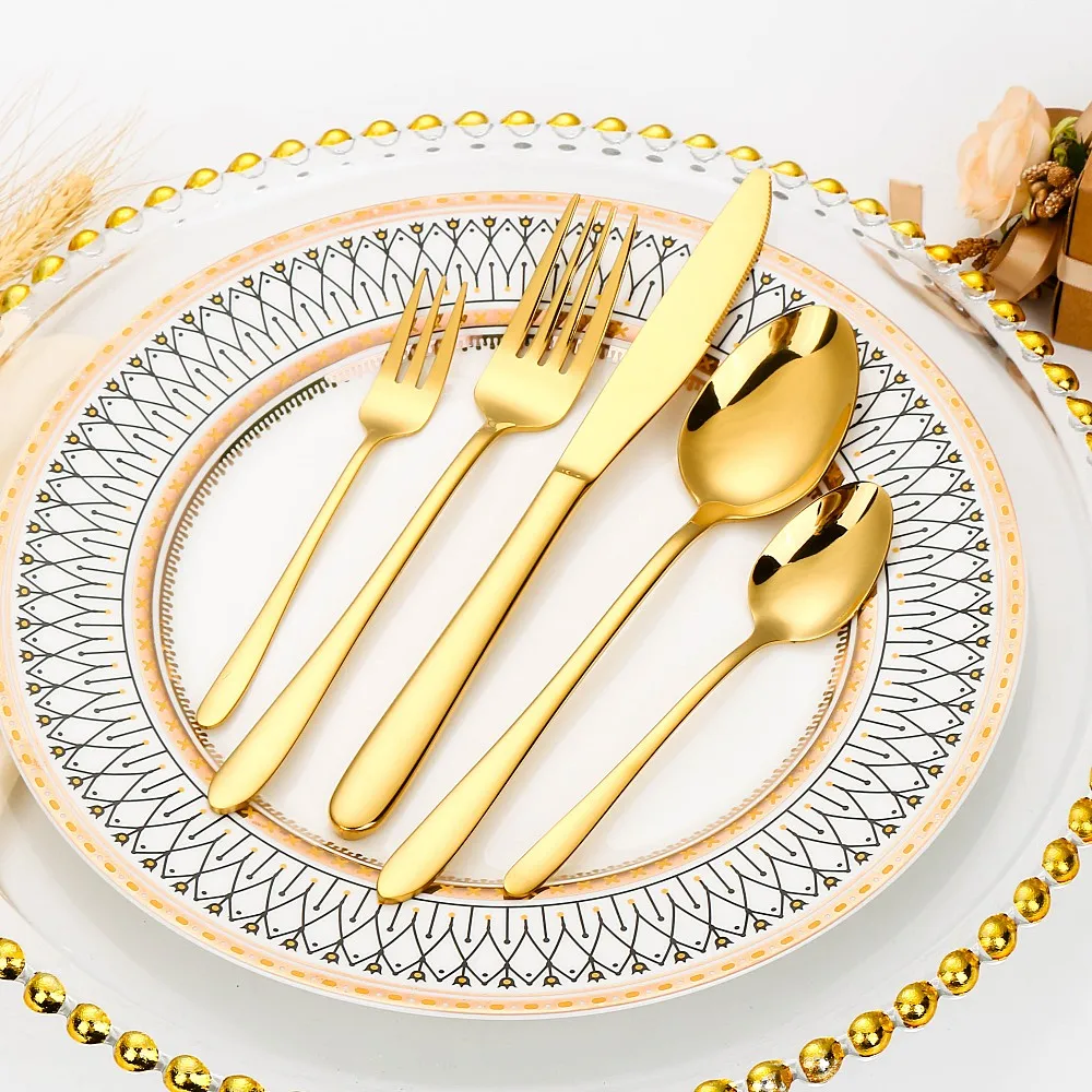 Gold Flatware Set for Home, Black Stainless Steel Cutlery Set, Christmas Tableware, Knife, Fork, Spoon, Rose Gold,  25 Pcs