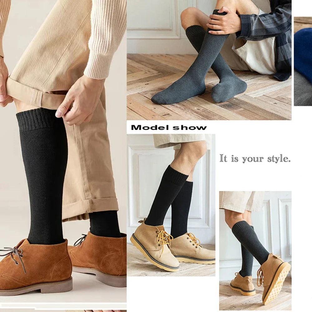 Winter Men's Knee Long Socks Wool Keep Warm Longer Stocking Compression Winter Socks Cotton Thicken Cover Calf Sokken Gift