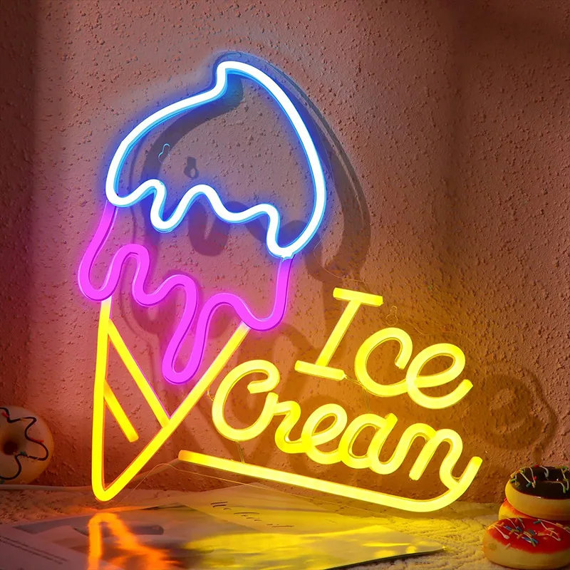 Ice Cream Colorful LED Neon Sign Acrylic Neon LED Sign Light USB For Home Bar Restaurant Children Bedroom Wall Art Decor Lights