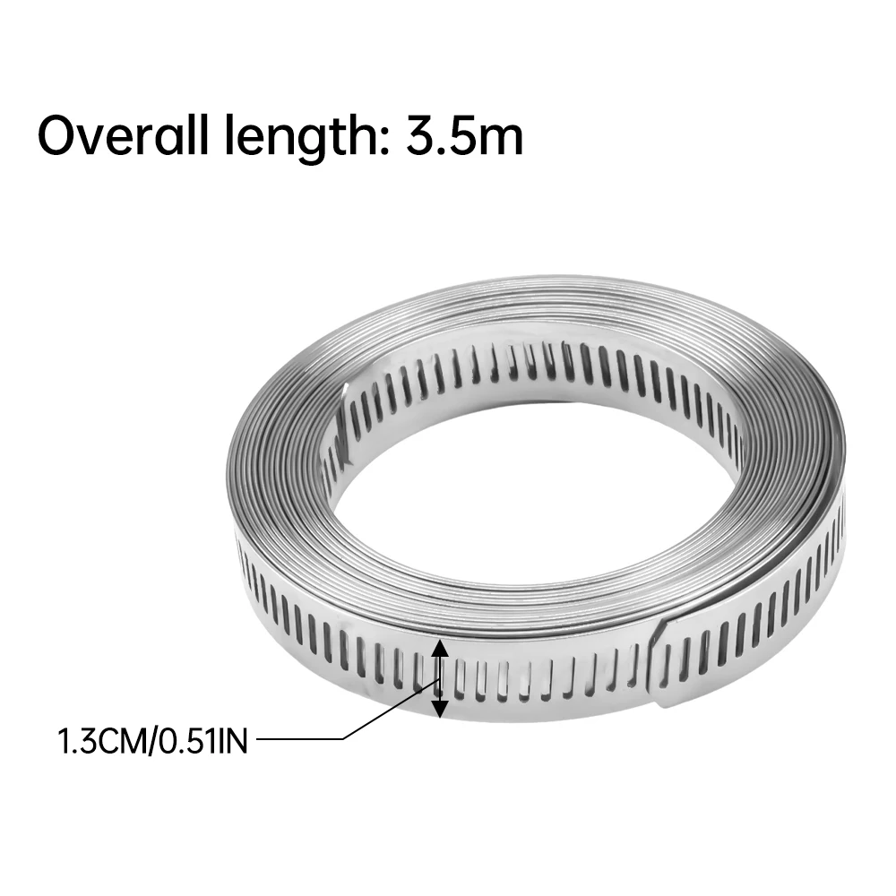 Hose Clamp Stainless Steel 304 DIY Metal strapping w/ Holes + 8 Fasteners Large Adjustable Clamp Worm Gear Hose Clamp