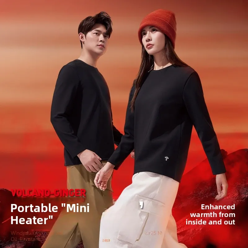

Thickened Fleece Warm Underwear Top Men Women Style Rock Heart Stone Ginger T Heat Generating Inner Wear Slim Fit T Shirt