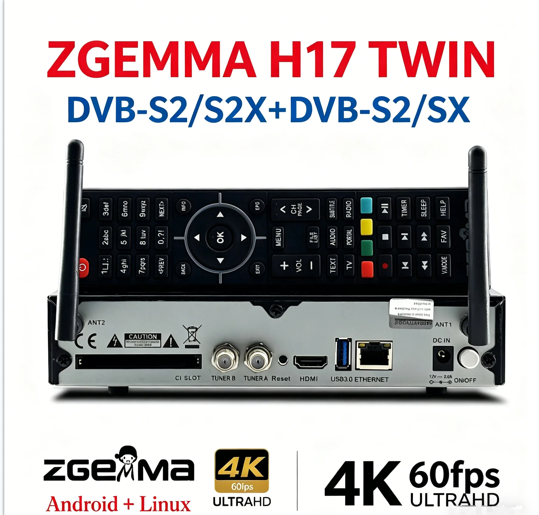 Оригинальный Zgemma H17 Twin Linux Enigma2 — новинка 2026 года, двухрежимный спутниковый ТВ-ресивер DVB-S2/S2X+DVB-S2/SX, 32 ГБ, 4K UHD-2160P