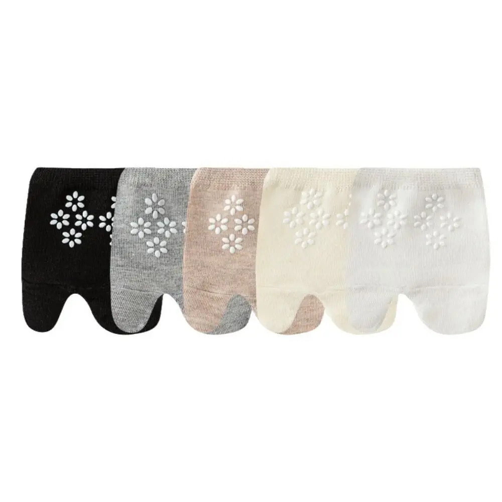 5 pares de calcetines de moda con flores en el antepié, calcetines invisibles suaves de medio pie, medias de algodón antideslizantes, calcetines de dos dedos para verano