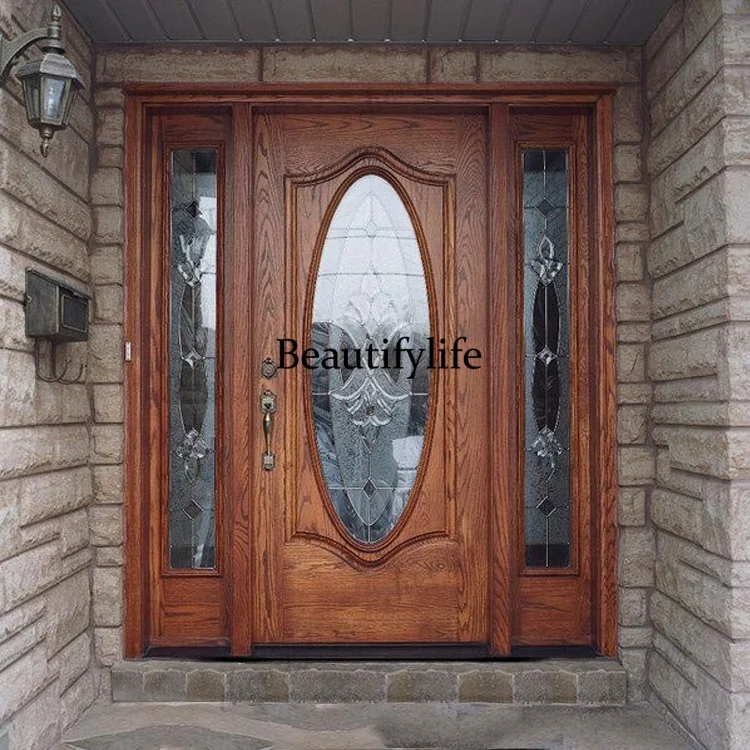 Z138 Customization Luxury House Entrance Traditional Designs Half Oval Glass Wooden Exterior Front Door