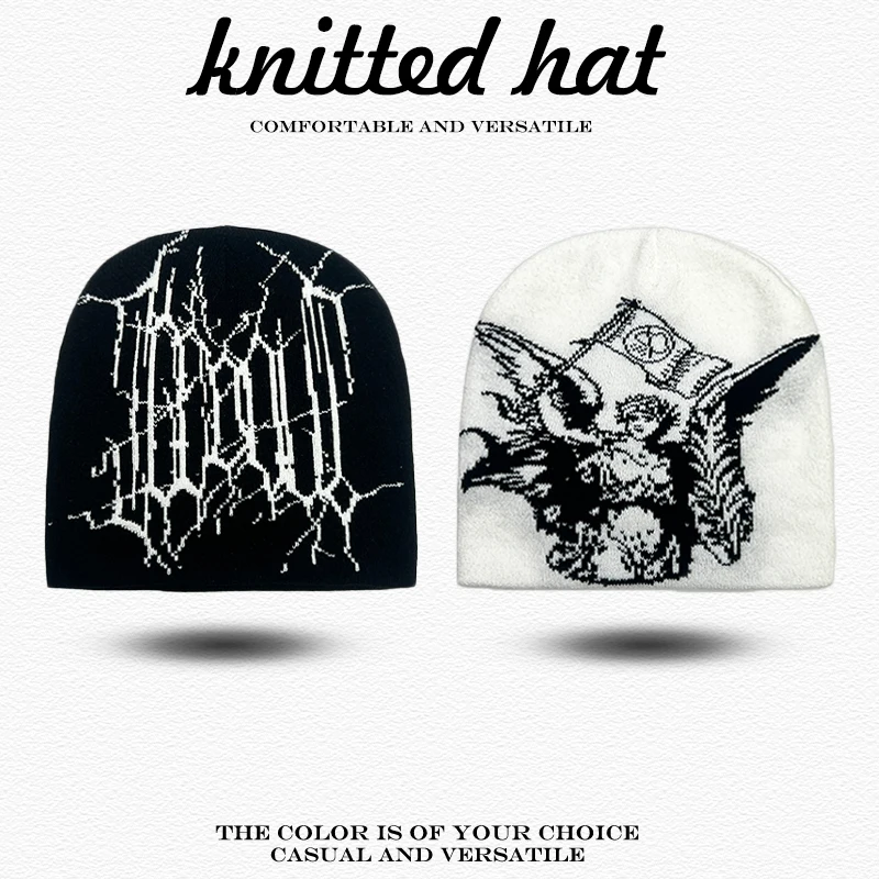 Warm Dark Style Fashion Personal Beanies Versatile Street Dance New Men Women Hip-hop Jacquard Pattern Spider Web Knitted Hats