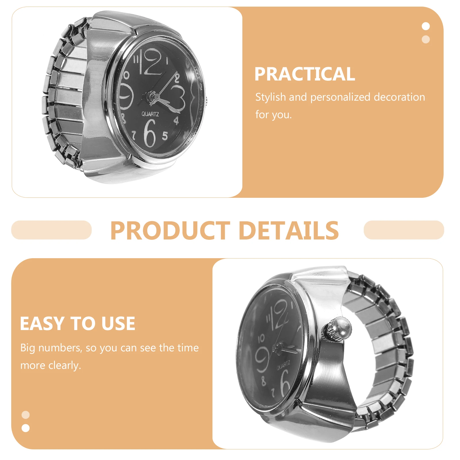 

2pcs Ring Watches For Women Men Mini Finger Wear Quartz Watches Accessories Stylish Unique Design