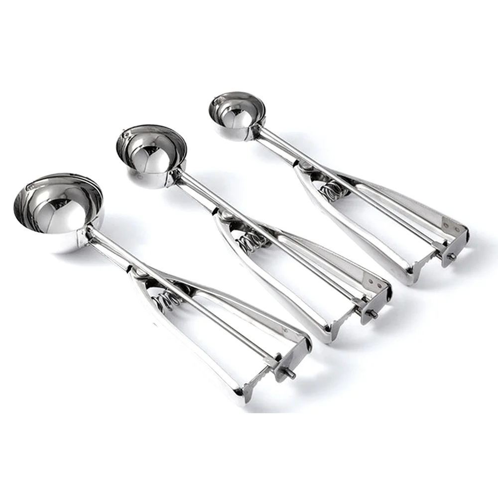 New Kitchen Ice Cream Mash Potato Scoop Stainless Steel Spoon Spring Handle Kitchen Accessories Wholesale 3 size for choose