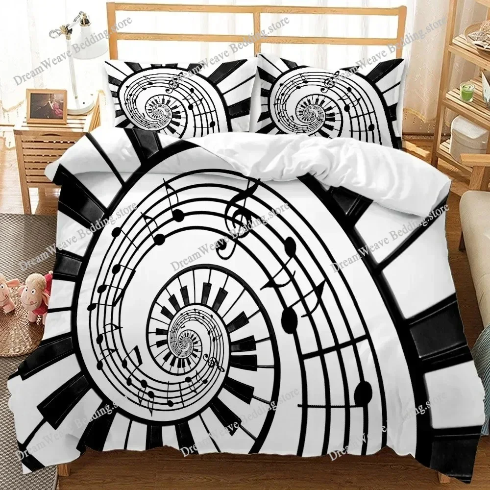 

Piano Keys King Queen Duvet Cover 3D Cartoon Musical Notes Bedding Set for Boys Teens Adult Fashion Music Polyester Quilt Cover9