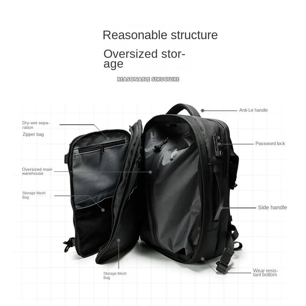 

Men's Multi-Functional Travel Computer Backpack Release Air Bag Zipper Closure Waterproof Expandable Vacuum Compression Backpack