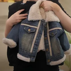 Autumn Winter Thicken Warm Baby Girls Denim Jacket Cute Plush thickened Coats For boy Children Outerwear Clothing 2-8Y