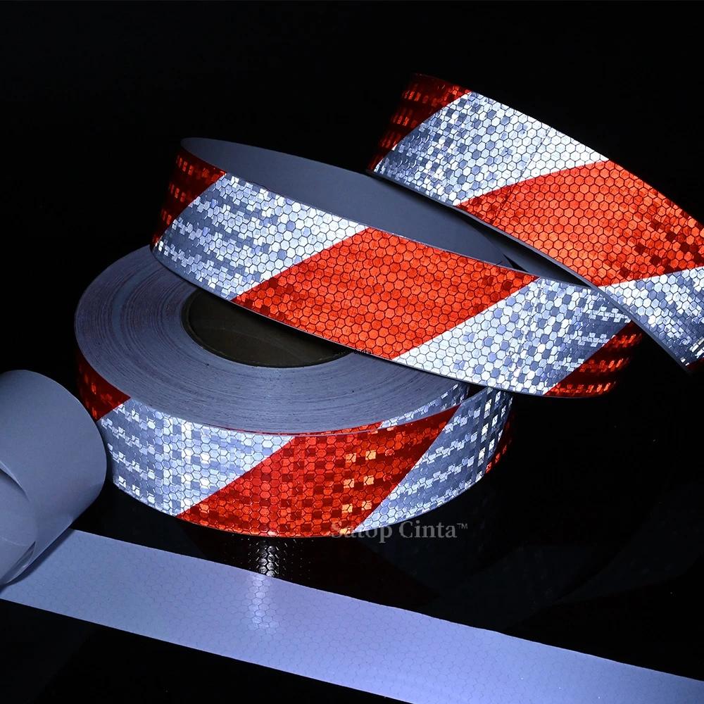 5CMx25M Shining Reflective Warning Tape Twill Left Or Right White-Red Waterproof Reflectors Truck Sticker High Vis Strip For Car