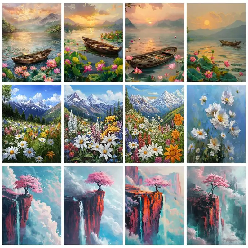 

RUOPOTY Painting On Numbers Cliff Scenery HandPainted On Canvas Easy hand drawn Picture Paint Diy Numbers Painting Home Decor