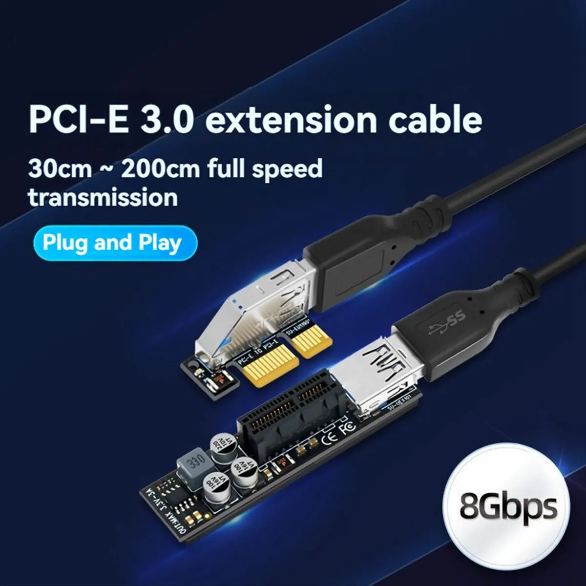 DTD1208~ Add on Card PCI-E Riser PCIE PCI-Express X1 to X4 PCI E Riser Card Extend Adapter with 30CM USB Extension Cable