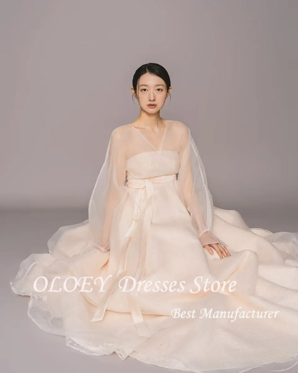 فستان OLOEY 2025 بسيط لحفلات الزفاف المتدفقة عادي على شكل حرف a ثنيات فستان زفاف كوري لالتقاط الصور بطول الأرض مخصص