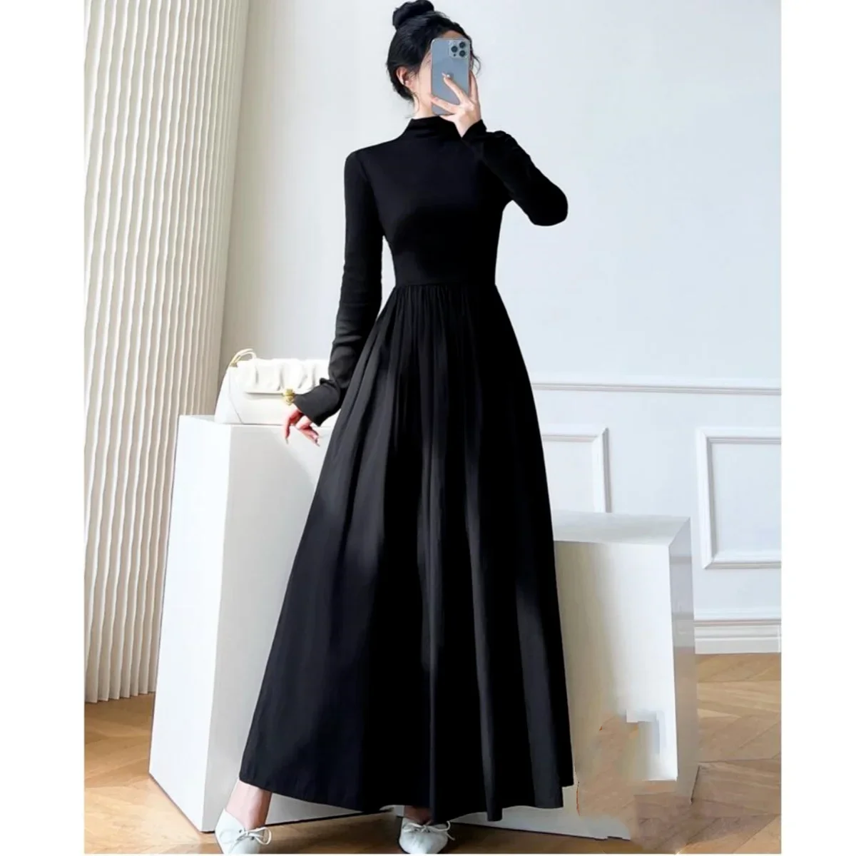 2024 New Slim Long Sleeve Elegant Dress Autumn Winter Thin Casual Temperament Pullovers Women\'s Clothing Office Lady Simplicity