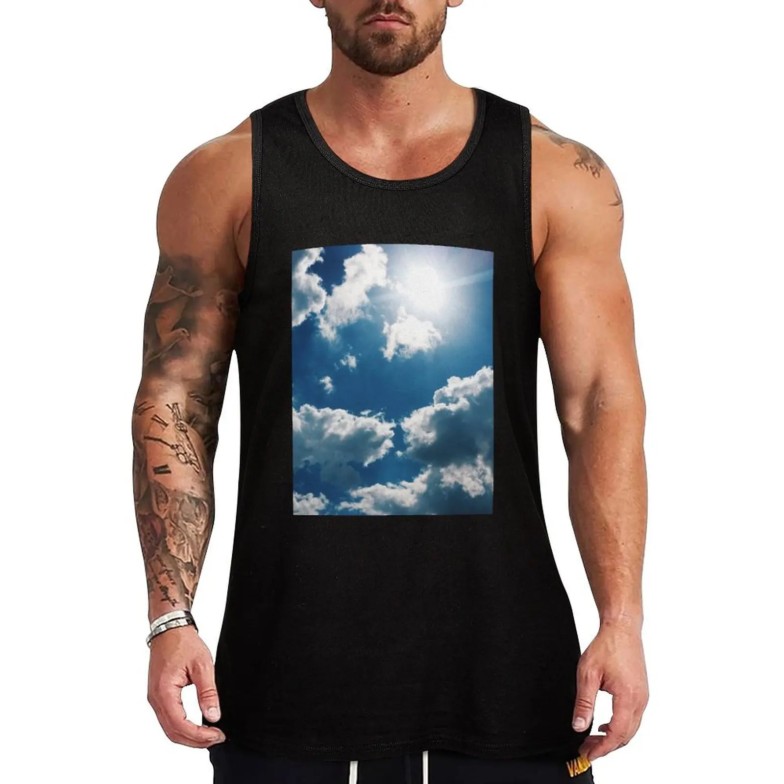 

Blue sky with clouds and sunshine Tank Top Sportswear for men sports suits sports t-shirts for men Men's singlets