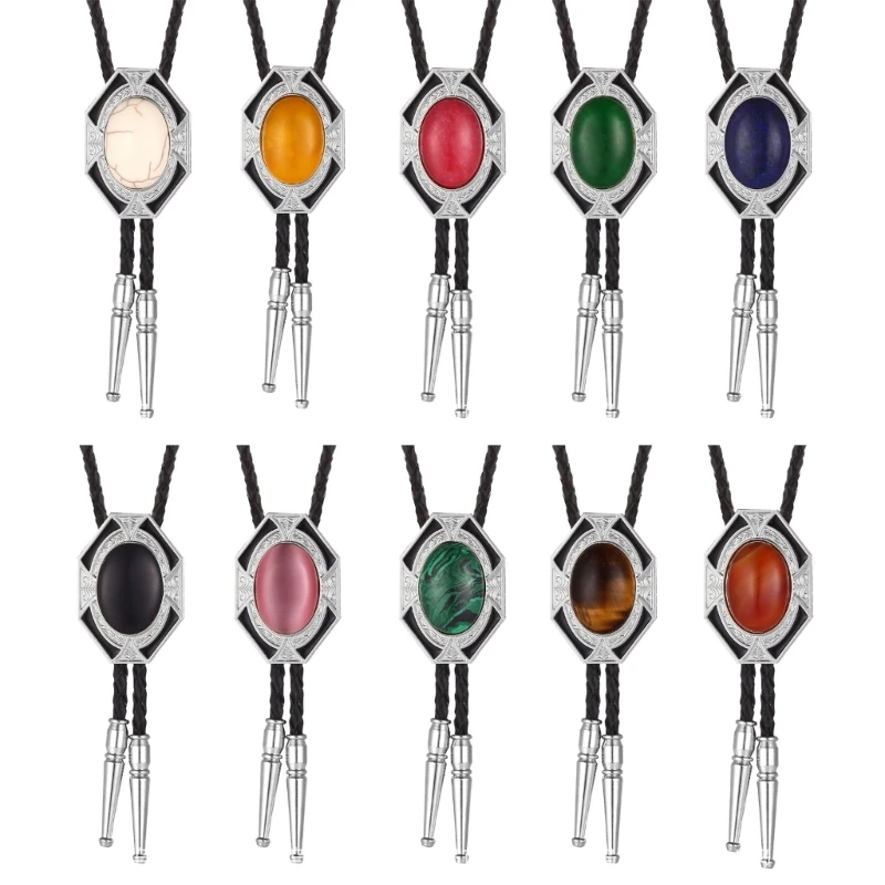 

American Bolo Tie Western Cowboy Faux Leather Rope Vintage Stone Jewelry Necktie Dropshipping