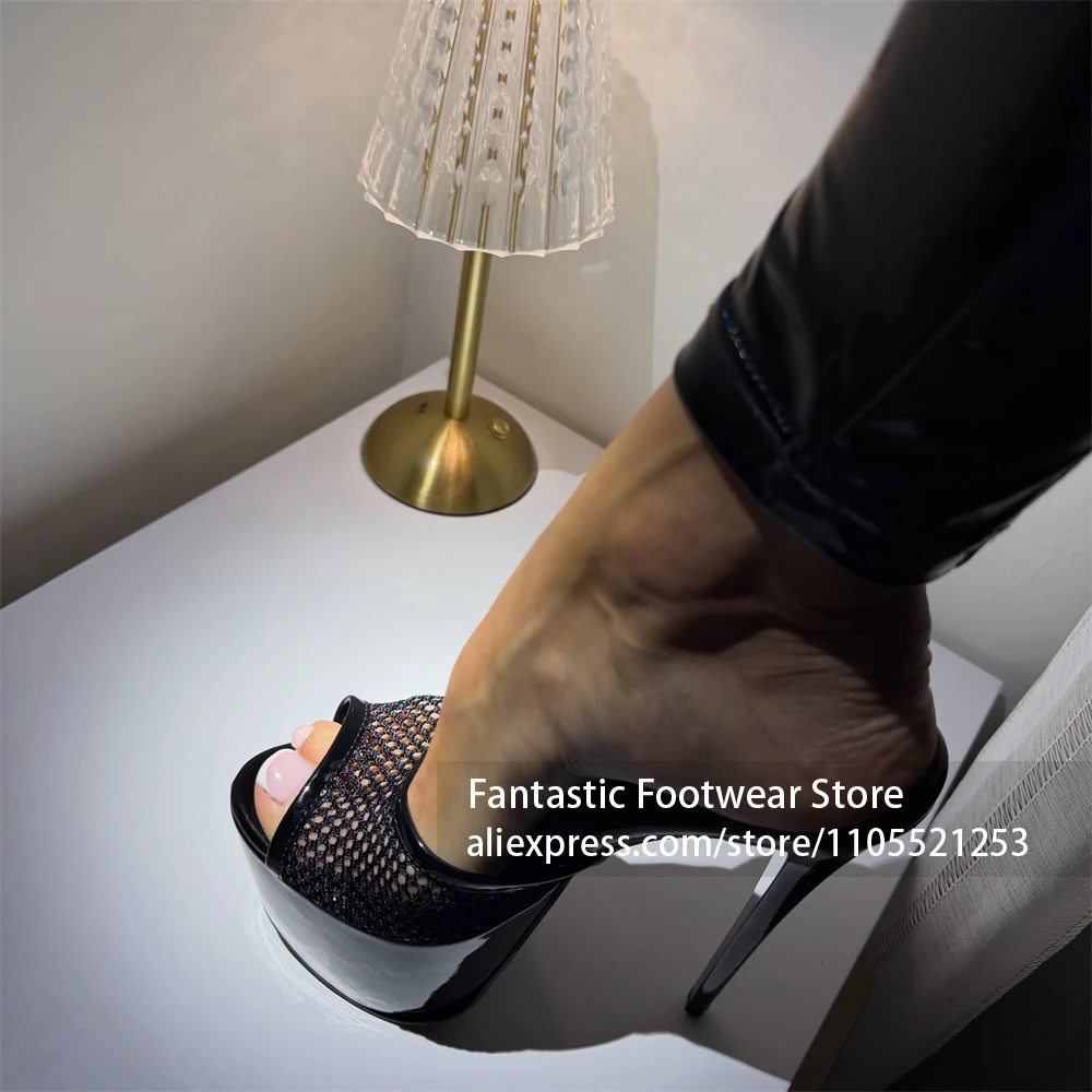 Mesh Peep Toe Platform Mules Sexy See Through High Heeled Stiletto Slippers Fashionable Summer Footwear for Women Custom Color