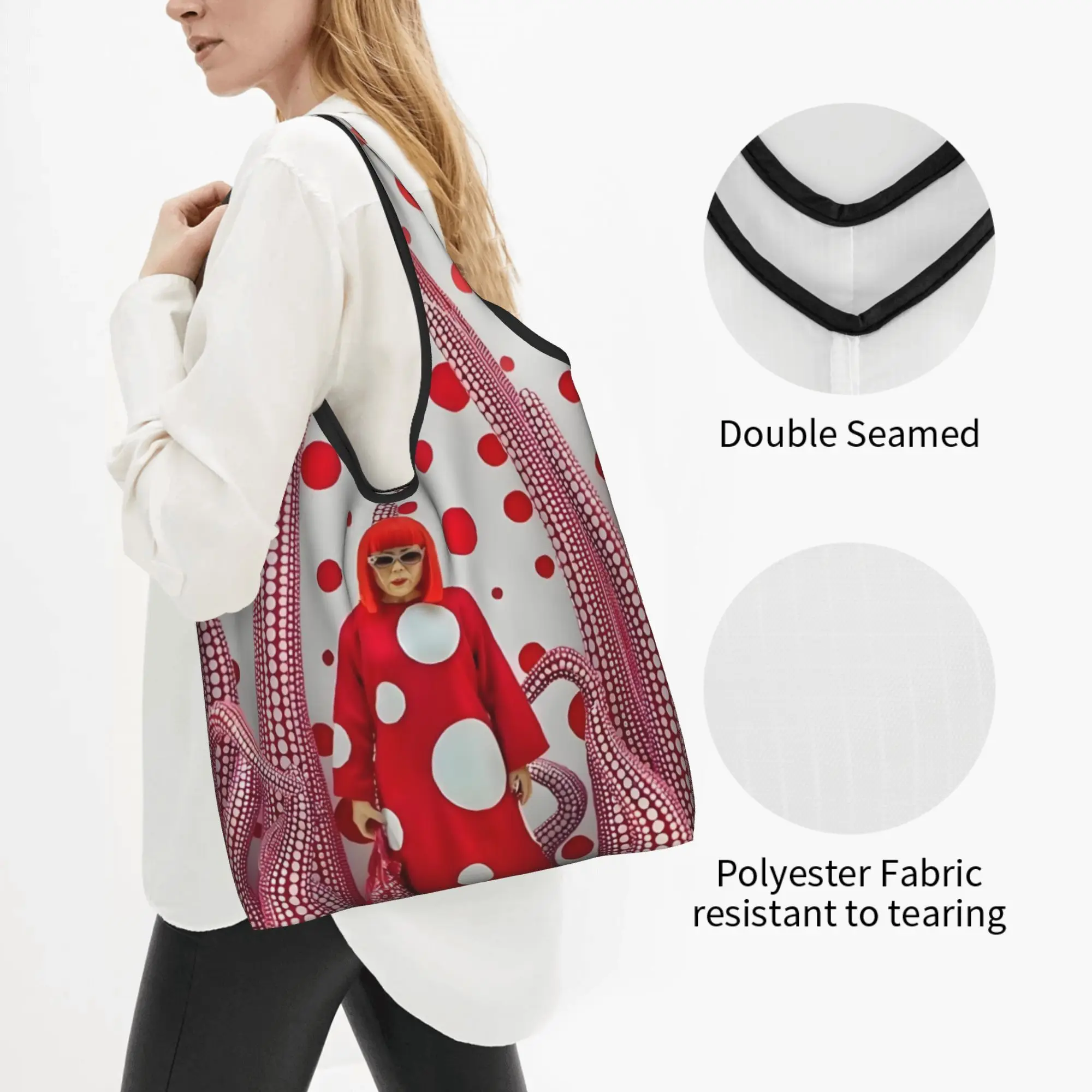 Yayoi Kusama Abstract Painting  Grocery Shopping Tote Bag Women Kawaii  Shopper Shoulder Bag Large Capacity Handbags