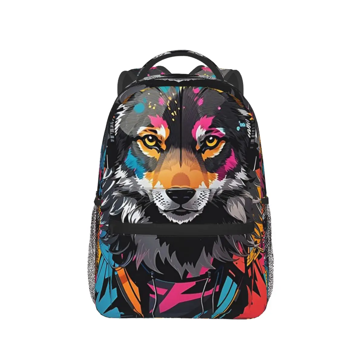 

Colorful Headphone Wolf Graffiti Backpack Hot Sale Daypack Large Capacity Children BookBag School Bag Shoulder Bags for Unisex