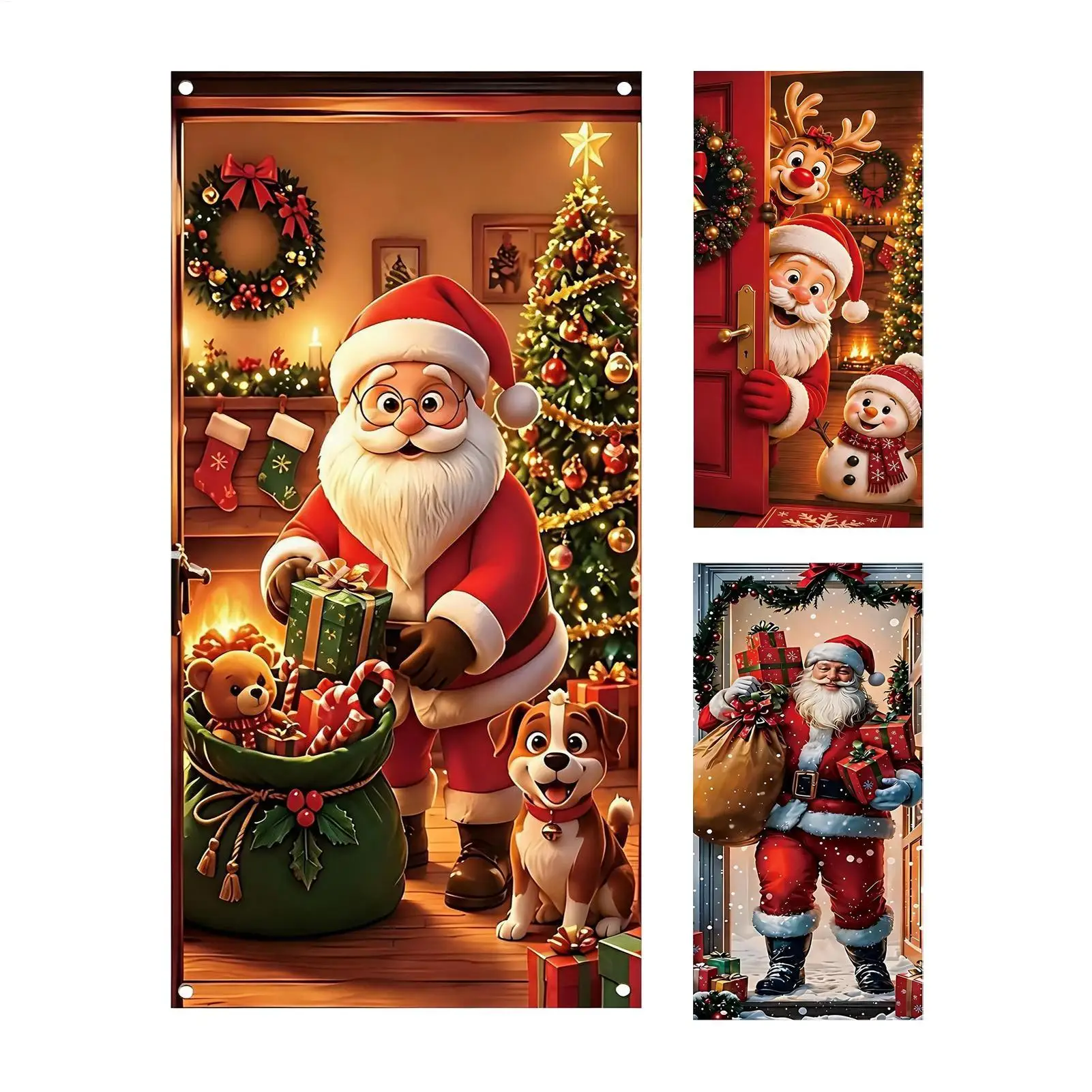 Christmas Door Cover 90x180cm Santa Claus Banner Holiday Backdrop Fabric Hanging Decor Xmas Indoor Party Wall Porch Decoration