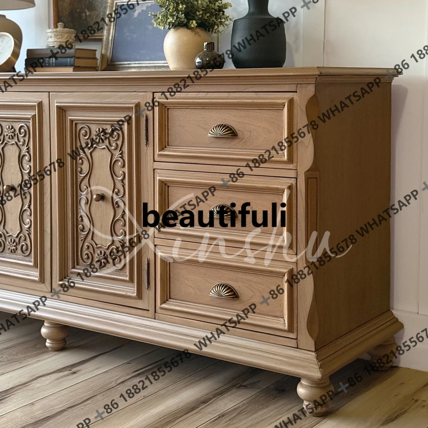 

New arrive French solid wood dining side cabinet small apartment against the wall locker American living room ornament storage c