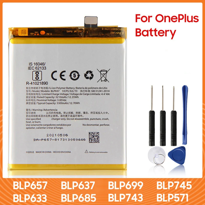 

BLP657 BLP637 BLP597 BLP685 BLP613 BLP633 Replacement Phone Battery For OnePlus 1 2 3T 5 5T 6 6T 7 7 Pro 7T 7T Pro With Tools