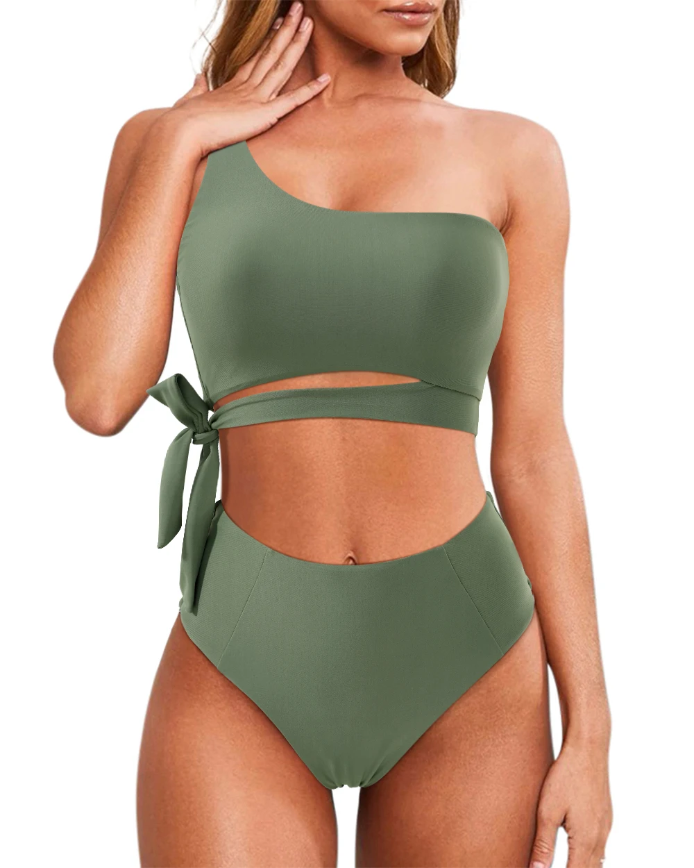 Women One Shoulder High Waisted Bikini Swimsuits Beachwear Swimwear Bathing Suits Two Piece Sexy Push Up Bikini Set Female