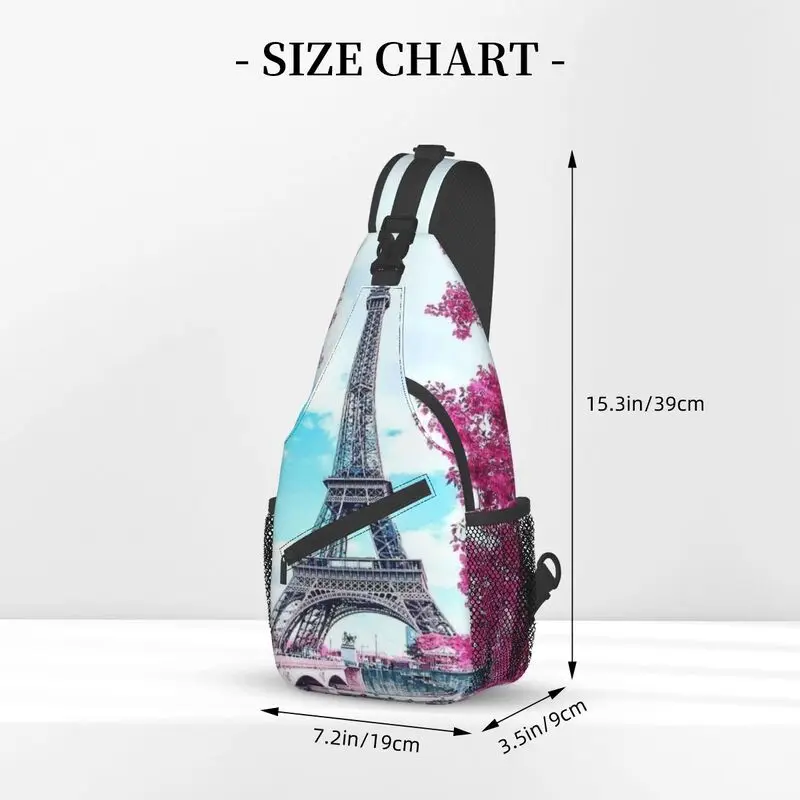 Casual Eiffel Tower Floral Sling Bag for Travel Hiking Men Chest Crossbody Backpack Shoulder Daypack