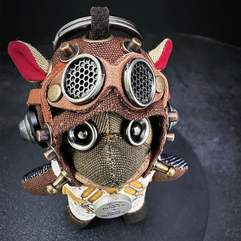 

Steam Elf Original Steampunk Pilot Dog Plush Keychain Vintage Creative Puppy Doll Bag Charm Yuppie Retro Accessory Coffee Lover
