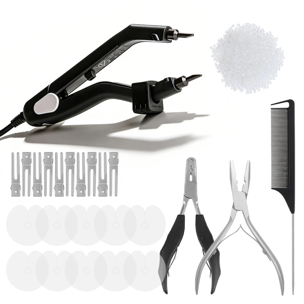 GlamorDove K-Tip Hair Extension Kit – Hair Fusion Iron, Pliers, Clips, Keratin Beads & Tail Comb