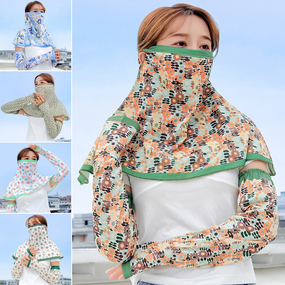 

Ледяная шелковая солнцезащитная маска, анфас, рукав, солнцезащитный козырек, маска для лица, дышащая УФ-защита шеи, гетры для вождения, езды на велосипеде