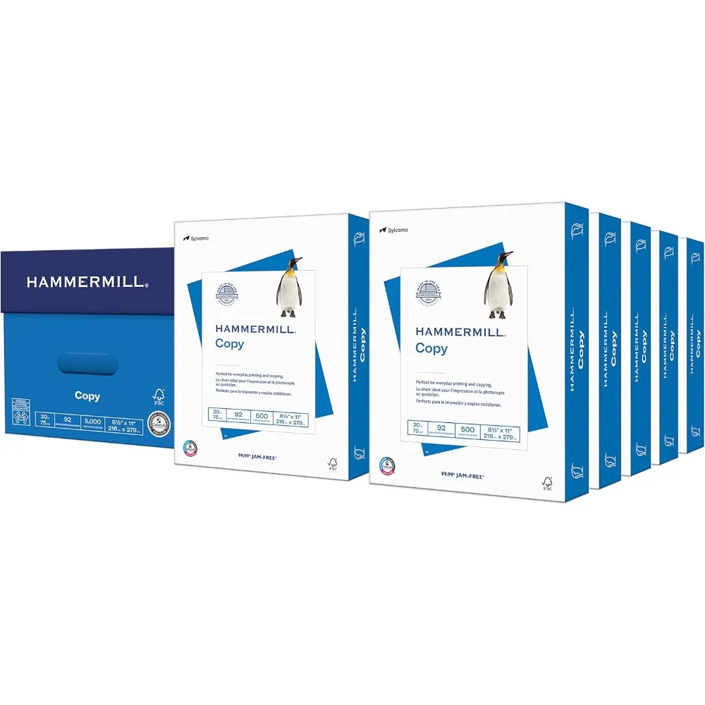 

Printer Paper, 20 lb Copy Paper, 8.5 x 11 - 10 Ream (5,000 Sheets) - 92 Bright, Made in the USA - Free Delivery