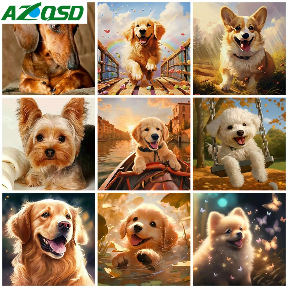 AZQSD New Arrivals Diamond Painting Animal  Square Round Diamond Mosaic Dog Art Gift Home Decor Craft Kit