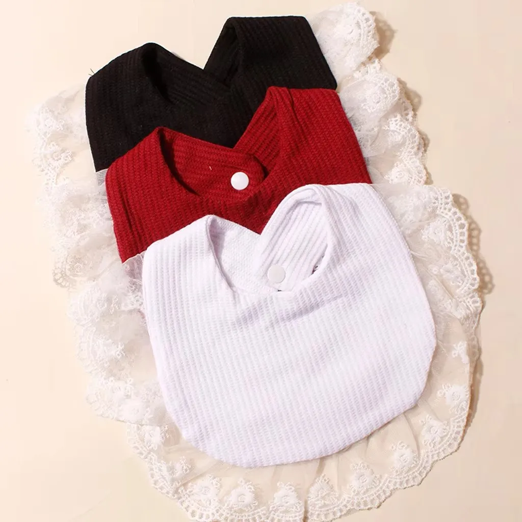 3-Piece Baby Drool Bib Set Feeding Lace Bib Neck-Wear Accessory U-Shaped Baby Cotton Bib Waterproof Floral