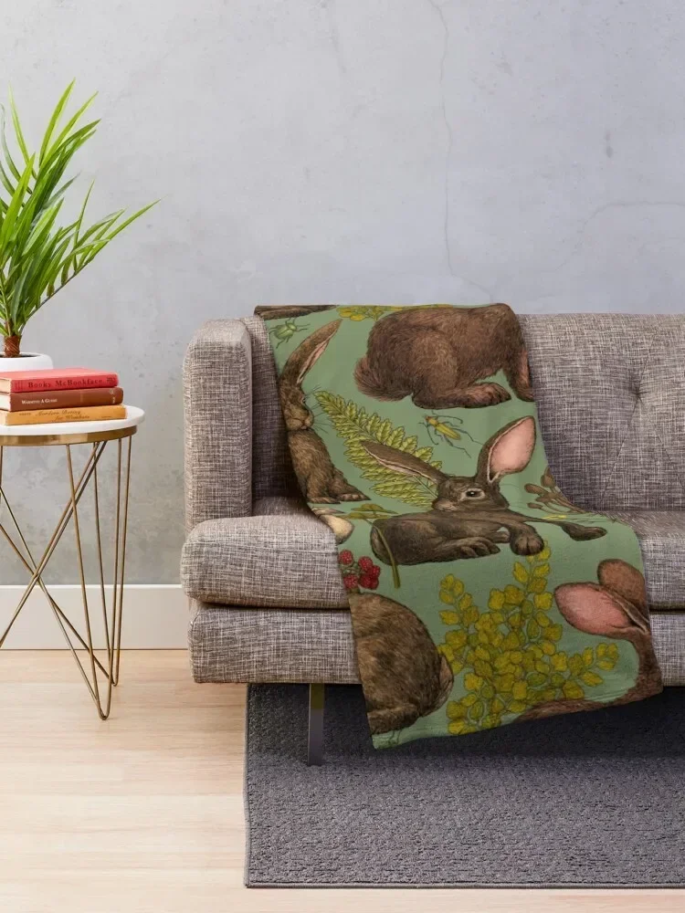 Rabbits and woodland flora Throw Blanket Luxury Throw Luxury Blankets