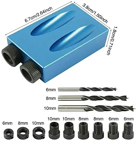 Woodworking Oblique Hole Locator Drill Bits Pocket Hole Jig Kit 15 Degree Angle Drill Guide Set Hole Puncher DIY Carpentry Tools