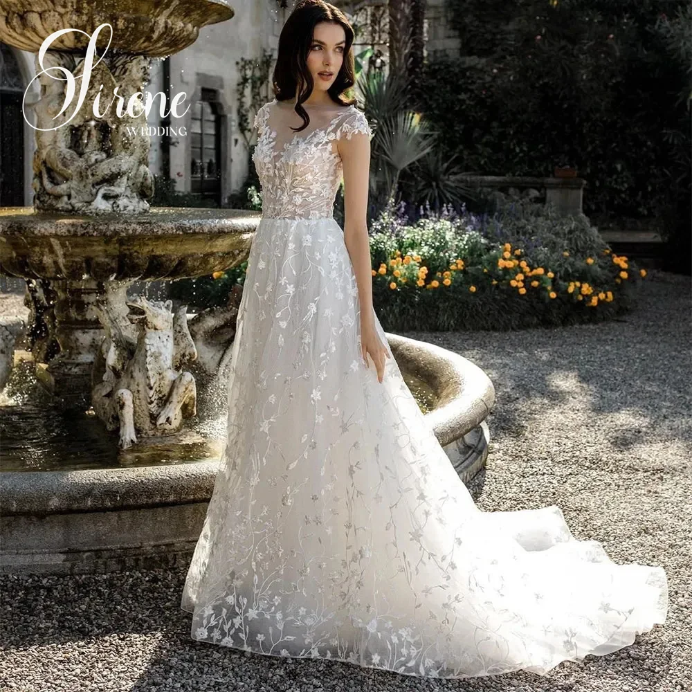 Sirene romantische Blume Brautkleider für Frauen Flügel ärmel V-Ausschnitt Brautkleider Spitze Applikationen Illusion zurück Vestidos de Novia