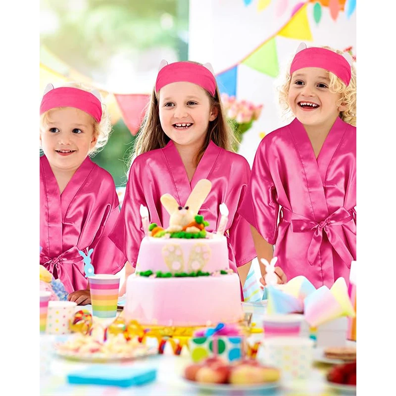 

10 Set Spa Party Robe Kimono Girl Bathrobe Satin Silk Birthday Slumbers Disposable Child Party Favors with Headband/Blindfold