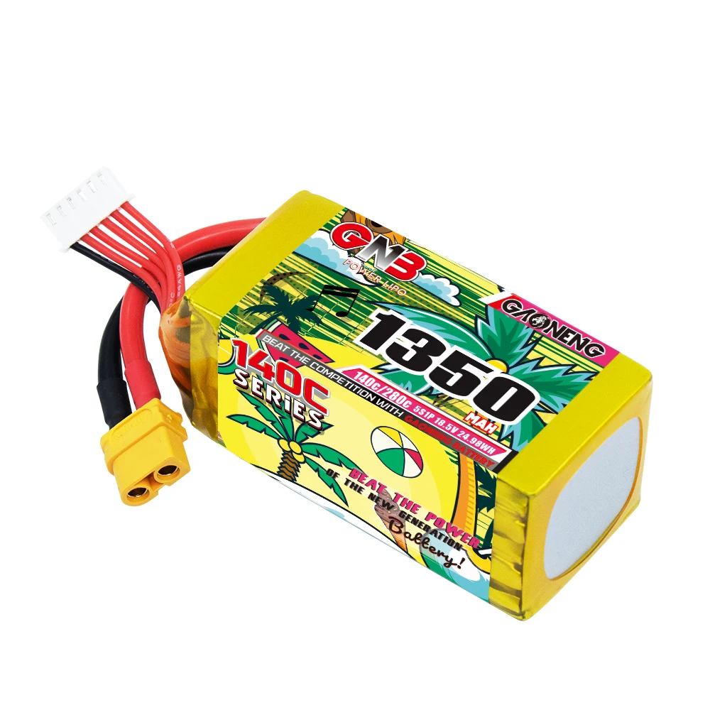 Bateria litowa GAONENG GNB 5S 18.5V 1350mAh 130C z złączem XT60, odpowiednia do dronów FPV i quadrocopterów.