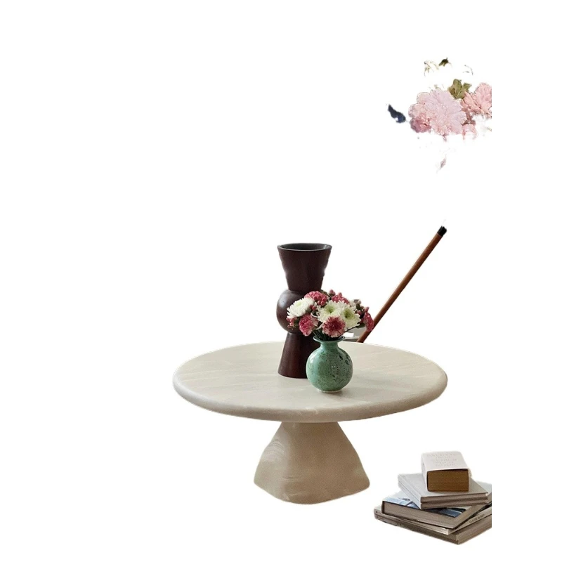 

Ins cream wind marble resin coffee table Internet celebrity wabi sabi round fiberglass designer living room coffee table