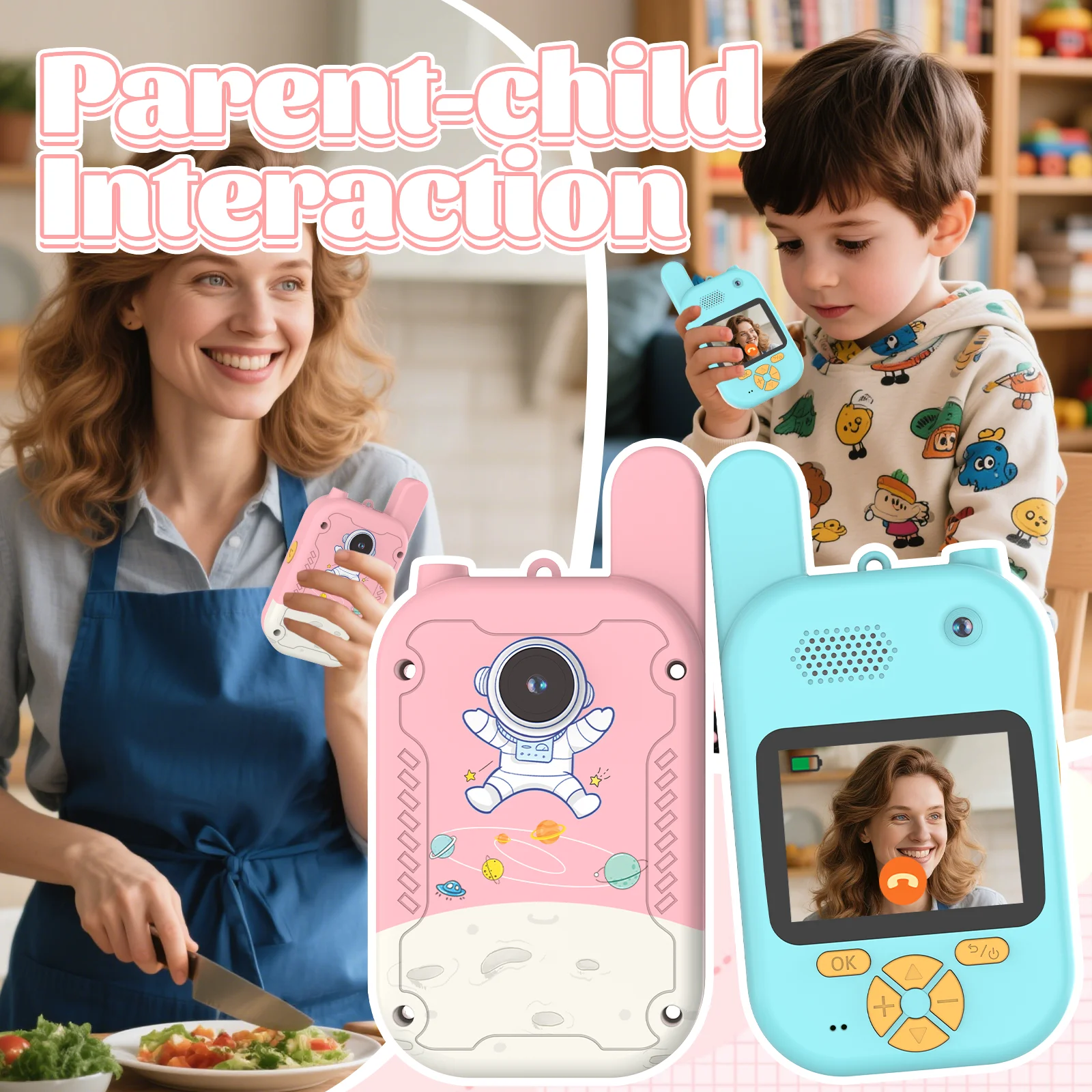 2 Pezzi Walkie Talkie per Bambini con Schermo HD Ricaricabile, Interfono con Un Solo Tocco, Dispositivo di Comunicazione per Bambini, Regalo Tecnologico