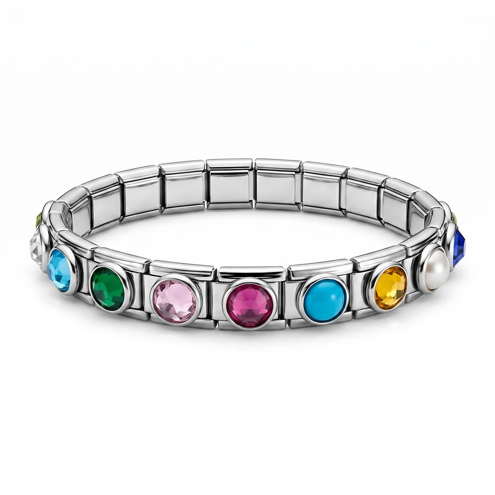 Charm Bracelet Stainless Steel Italian DIY Jewelry Star Stone Elastic Bangle Links Sparkling Zircon Women Gift Fashion