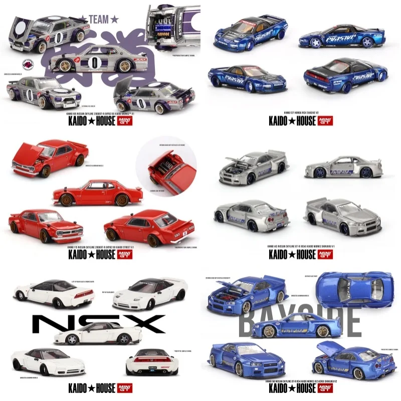 

MINI GT KaidoHouse Datsun 510 Fairlady GTR R33 R34 SHINJUKU Silverado EF NSX SKYLINE 2000GT KPGC10 Литая под давлением модель автомобиля