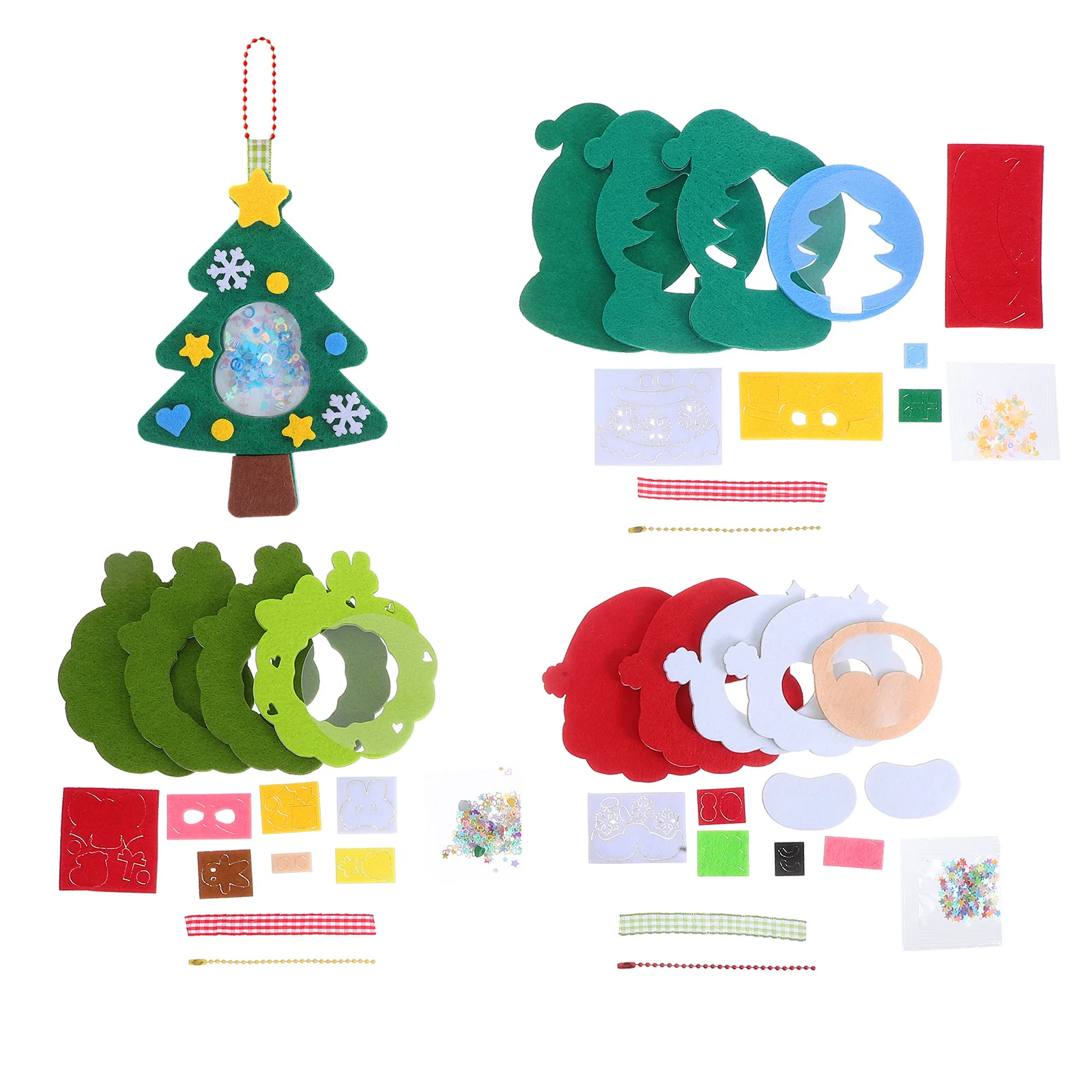 

4Pcs Christmas Tree Pendant DIY Non-Woven Festive Hanging Decorations Set for Children Holiday Party Classroom Ornament Craft