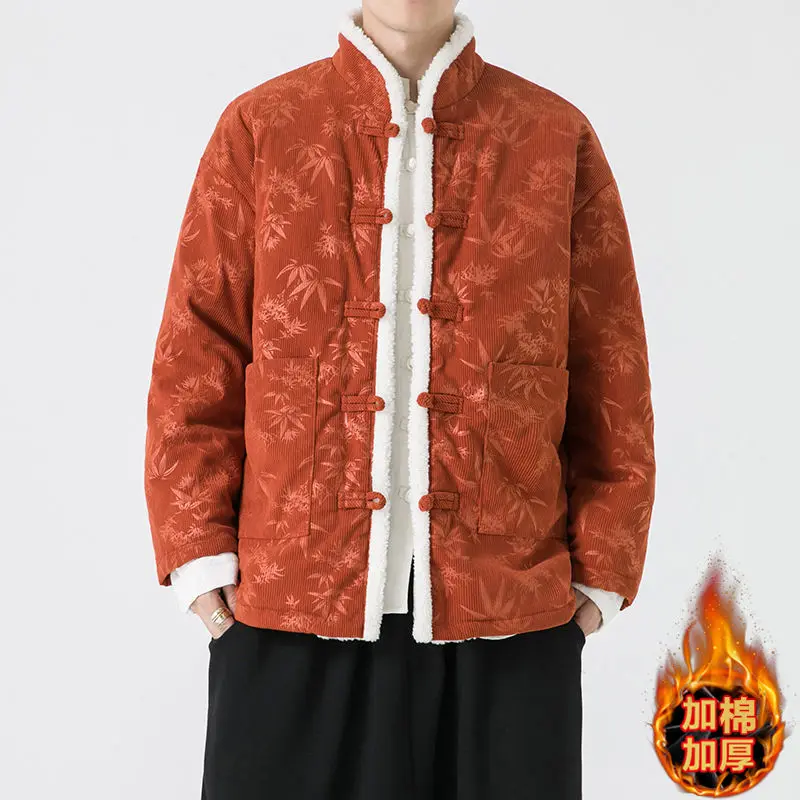

Winter Men’s Cotton Coat Thick Warm Chinese Style Jacket Corduroy Tang Suit Hanfu Padded Outerwear