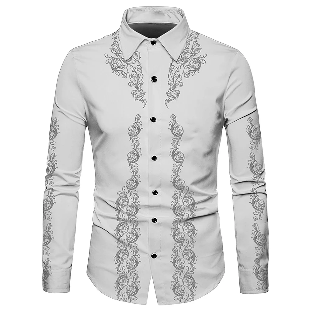 Camisa occidental para hombre, patrón de flores, blanco, amarillo, azul, estampado 3D, botón de manga larga, calle al aire libre, diseñador de moda,