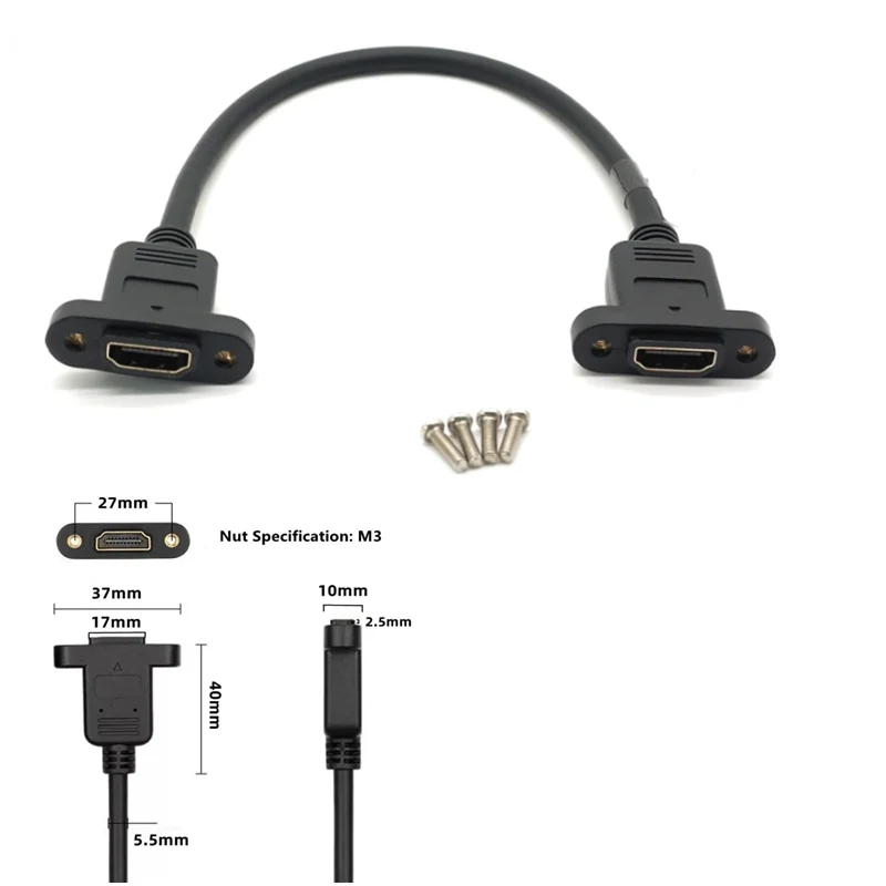 With Panel Screw Hole V1.4 Black 0.3m HD HDMI-compatible Female-to-Female Converter Adapter Cable Extension Connector