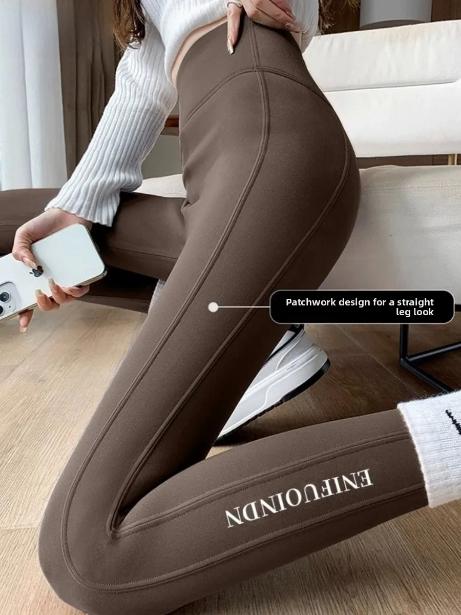 

Женские утепленные флисовые леггинсы для йоги с высокой талией, осенне-зимние, теплые, эластичные, с эффектом подтяжки живота и ягодиц